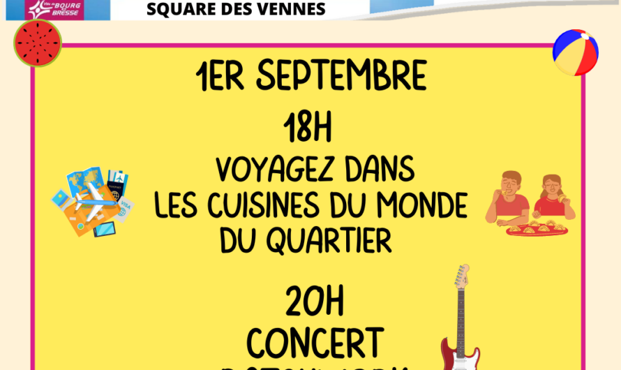 Animsquare du 1er septembre : Voyage dans les cuisines du monde (à 18h) et concert (20h)