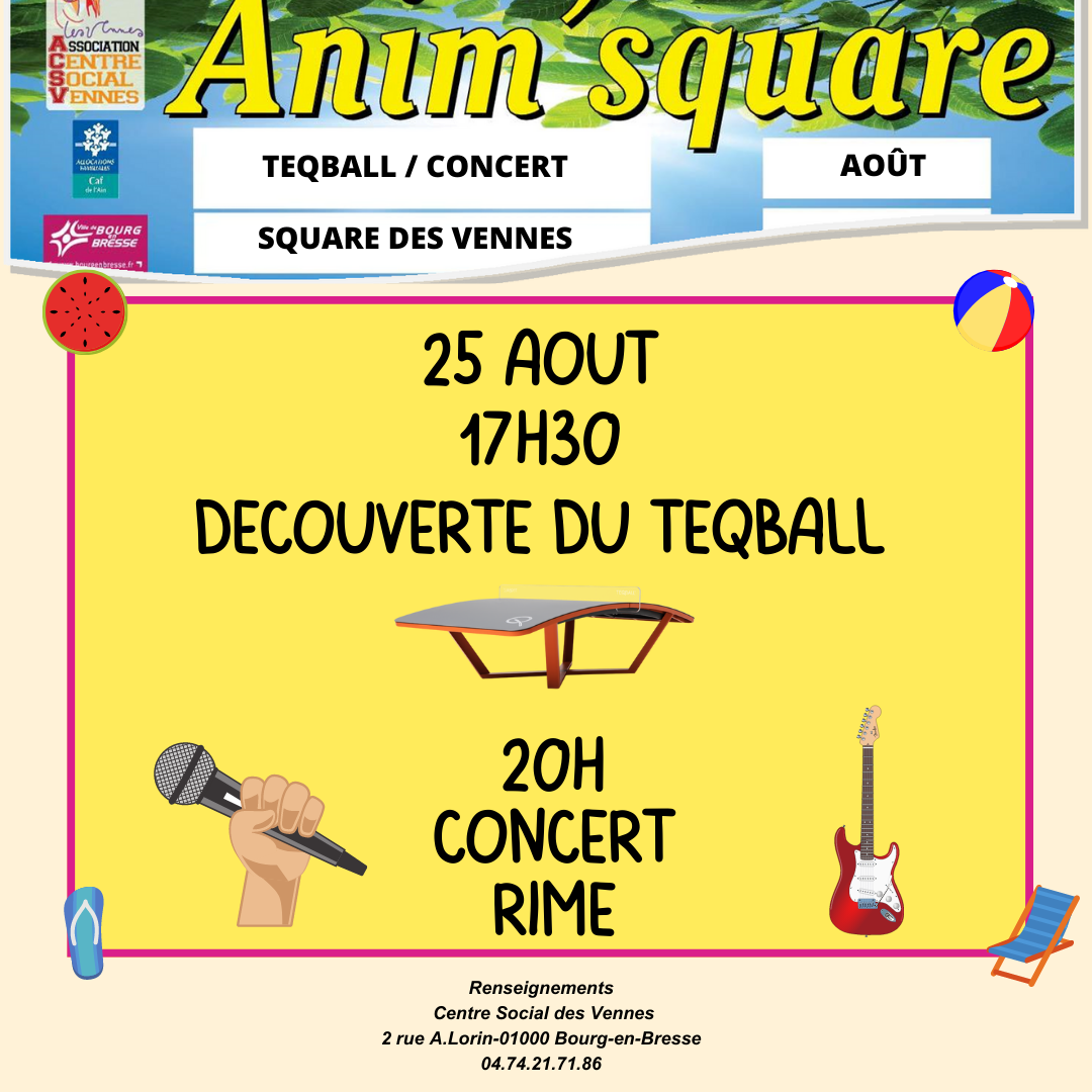 Animsquare du 25 août : Teqball (17h30) + Concert de Rimé (20h)