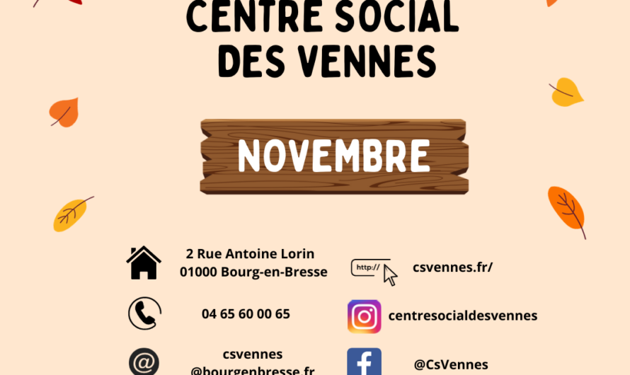 Programme du centre social pour le mois de Novembre