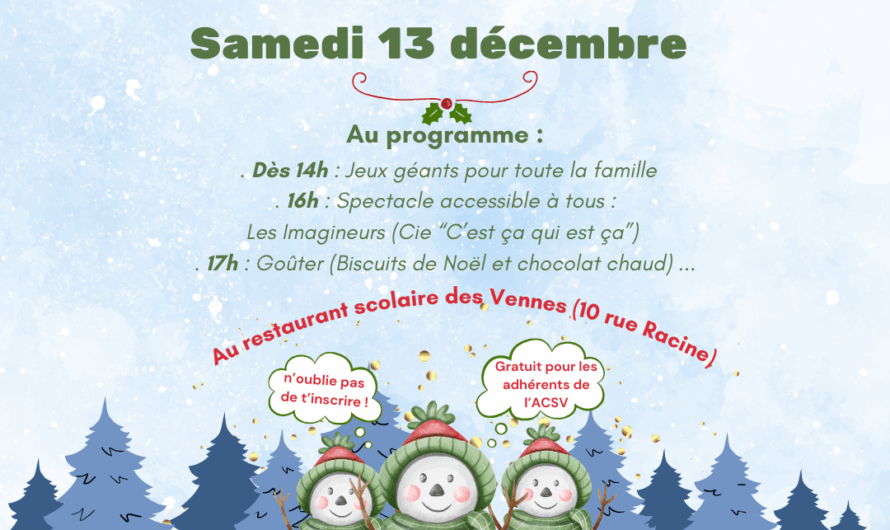 Samedi 13 Décembre à partir de 14h : Fête de l’hiver au Restaurant scolaire