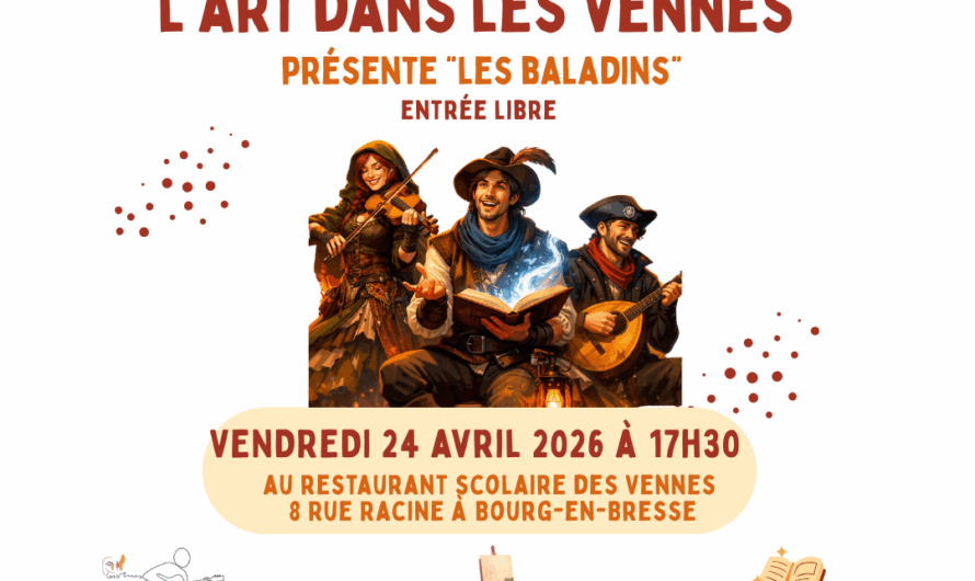 Vendredi 24 avril à 14h30, au Restaurant scolaire des Vennes: L&rsquo;art dans les présente « Les Baladins » (guitare, contes, exposition d’œuvres)