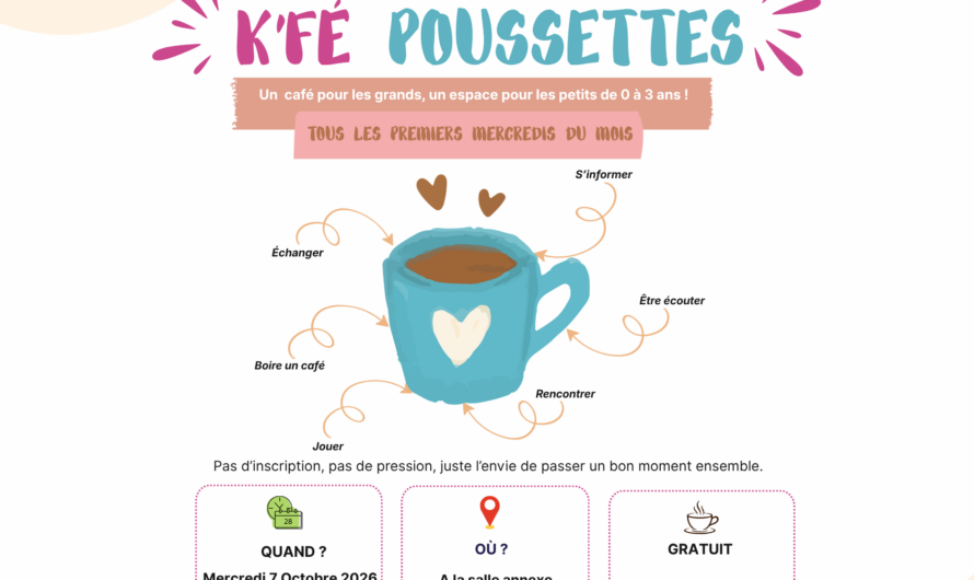 Mercredi 7 Octobre, à partir de 8h45 : Café Poussettes à la salle annexe du centre social (6 rue Racine)